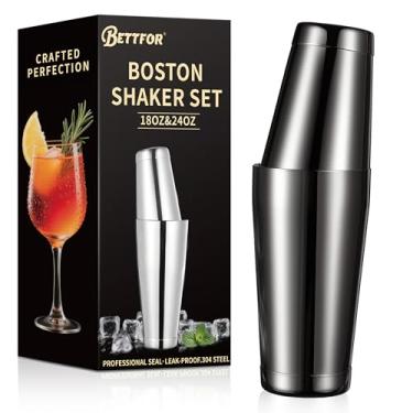 Imagem de BETTFOR Conjunto de coqueteleiras Boston de 510 g e 800 ml, 2 peças, coqueteleira profissional de aço inoxidável 304 com base ponderada à prova de vazamento para barman, uso doméstico e bar (preto)
