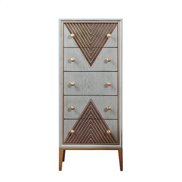 Imagem de Cômodas Cômoda de gaveta alta, cômoda armazenamento com 5 gavetas pés metal, vintage, leve e luxuosa madeira maciça para corredor, entrada