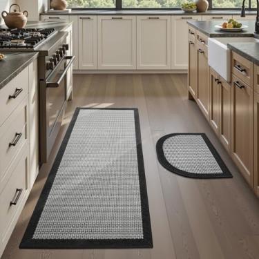 Imagem de PADOOR Conjuntos de 2 tapetes de cozinha antiderrapantes - tapetes de corredor extragrandes de 6 x 15 cm + 50 x 81 cm (retangulares + semicirculares), antiderrapante, lavável, tapete de cozinha
