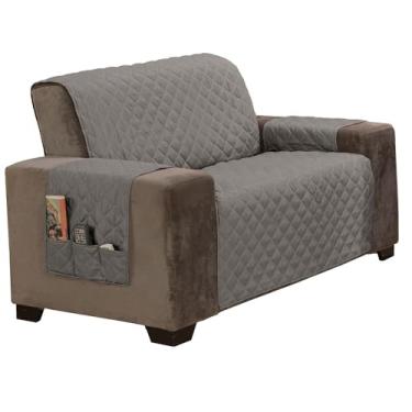 Imagem de Capa Protetora de Sofá King Classic Matelada com Bolsos, Cinza, 100% Poliéster, Face Única de 2,3 ou 4 Lugares (Cinza, 2 Lugares)