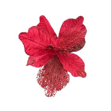 Imagem de Flor Natalina unidades Ornamentos Flores para Arranjos Tecido Decoração Árvore de Natal(1 peça F)