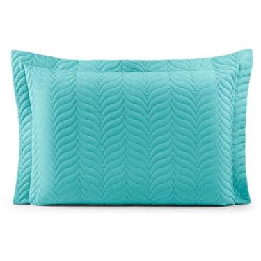 Imagem de Porta Travesseiro Avulso Matelassê, Azul Tiffany, 50x70 cm, 100% Algodão Percal 150 Fios, Fechamento em Zíper, Premium com Acabamento em Debrum