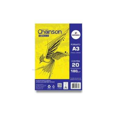 Imagem de Bloco de desenho Chanson A3 com 20 Folhas 180 g/m², Papel offset, (30x42 cm), Branco, Romitec