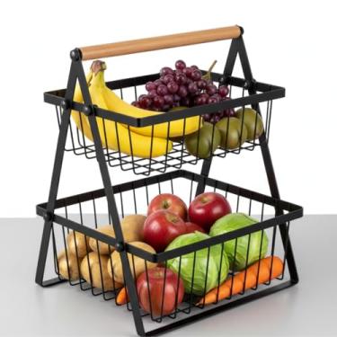 Imagem de FRUTEIRA DE MESA CESTO 2 ANDARES ORGANIZADOR DE FRUTAS LEGUMES E VERDURAS PARA COZINHA DECORATIVA