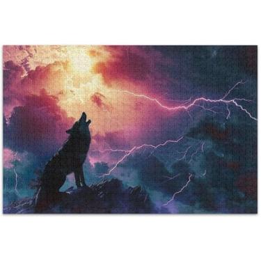 Imagem de Quebra-cabeças épicas de lobo uivando para adultos, 500 peças, presentes tecnológicos, paisagem, arte de decoração de casa, 50 x 35 cm