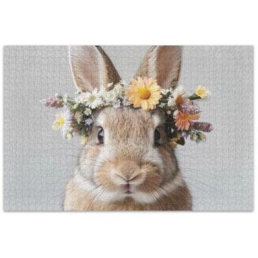 Imagem de Quebra-cabeça coelho fofo flor coelho 1000 peças adultos paisagem floral homens presentes exclusivos para jogo de elefante branco