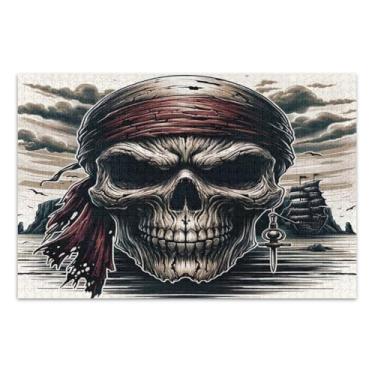 Imagem de Quebra-cabeça de caveira pirata Jolly Roger, 1000 peças, quebra-cabeças legais para adultos, jogos mentais