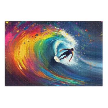 Imagem de Quebra-cabeças difíceis de surfista em túnel de ondas coloridas para adultos com letras nas costas, 1000 peças