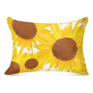 Imagem de Fronhas decorativas florais de girassol amarelo vibrante com zíper padrão Queen King travesseiro animal almofada antiderrapante confortável roupa de cama macia, tamanho Queen, 50,8 cm x 76,2 cm