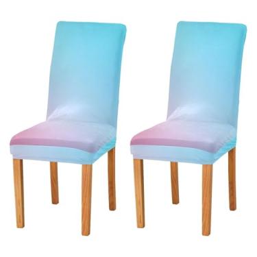 Imagem de Joisal Conjunto de 2 capas removíveis para cadeiras e cadeiras de jantar com gradiente azul-petróleo e rosa