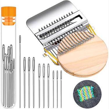 Imagem de Kit de máquina de tecelagem pequena com 14 ganchos e 9 agulhas, mini máquina de cerzer, ferramenta de tecelagem tipo Speedweve, iniciantes consertando rapidamente artes de tecelagem DIY para jeans e