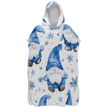 Imagem de Joisal Gnomo Azul Floco de Neve Poncho de Surf Branco para Trocador Adulto Roupão de Praia Moletom Toalha de Natação Tamanho Grande Unissex Adulto Poncho com Capuz