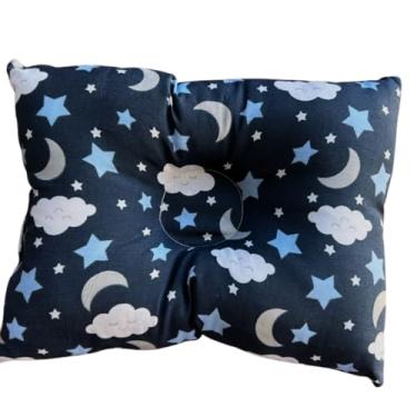 Imagem de Travesseiro Anatômico Bebê Sonho Encantado para Berço e Carrinho Hipoalergênico Céu Estrelado Azul Marinho