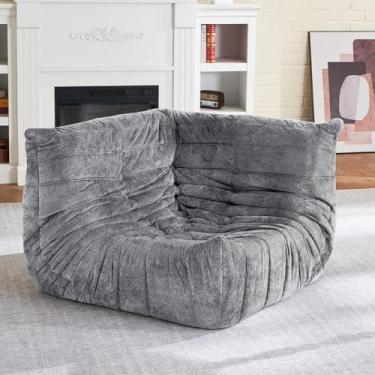 Imagem de HABUTWAY Cadeira Bean Bag, cadeiras de espuma viscoelástica para adultos, cadeira de canto lareira, sofá de canto preguiçoso para sala de estar, quarto, dormitório, escritório (cinza claro)
