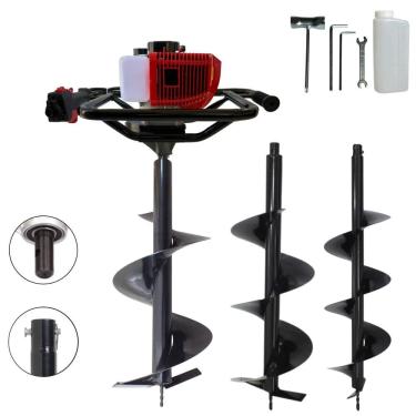 Imagem de Perfurador de Solo Trado Motorizado Anmax GD520B À Gasolina 2T 52cc 2,2HP 7.000rpm + KIT 3 Brocas 80x20cm, 80x25cm e 80x30cm P/ Elevação de Cercas