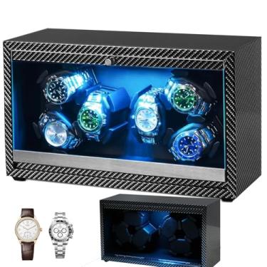 Imagem de Enrolador de Relógio para 6 Relógios Automáticos, Caixa Automática de Relógios, Caixa Giratória de Relógio Automática com Luz LED, Caixa Giratória de Relógio Mecânico