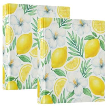 Imagem de Fichários de flores brancas com limões amarelos 3 cm, 3 anéis, comporta 200 folhas, 3 pastas de anéis, floral, redondo, fichário, 31,5 x 27 x 6 cm, 1 pacote