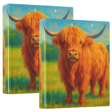 Imagem de Fichários vintage personalizados de vaca Highland de 3,8 cm, 3 anéis, 200 folhas, portfólio, impressão, anel redondo, fichário de escritório, 31,5 x 27 x 6 cm, 1 pacote