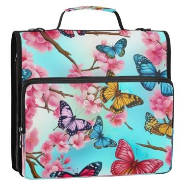 Imagem de Organizador de fichário floral de cerejeira com 3 anéis e alça de ombro, bolsa grande para pasta de portfólio comporta 500 folhas para escola ou escritório