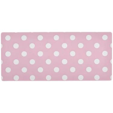 Imagem de Mouse pad rosa de bolinhas brancas para jogos e escritório, mouse pad longo, 90 x 40 cm, superfície lisa e antiderrapante