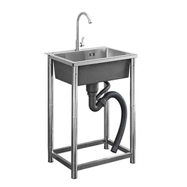 Imagem de Pia de cozinha de tigela única, pia independente de aço inoxidável, pia utilitária, pia de restaurante comercial, pia de estação de trabalho de fazenda, pia grande de tigela única, pia externa ()