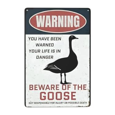 Imagem de Sinal de aviso Beware Of The Goose Placa de metal de alumínio para jardim zoológico, cerca, portão, quintal, decoração de parede de casa 20 x 30 cm