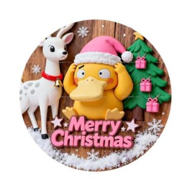 Imagem de Placa Redonda De Madeira Personalizada De Feliz Natal Pokémon Para Dec