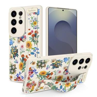 Imagem de Jefonha Capa para Samsung Galaxy S25 Ultra 17.5 cm lançado em 2025, capa de silicone com alça para mulheres meninas lindas flores florais suporte ajustável capa protetora para S25 Ultra, óleo de