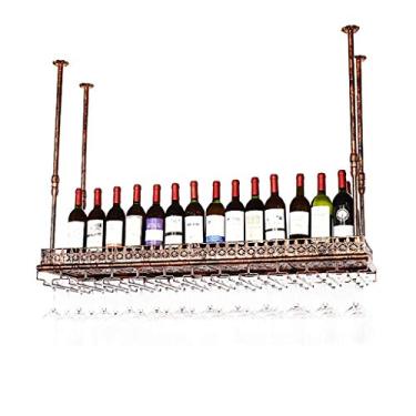 Imagem de Rack de vinho bar restaurante rack de copo de vinho pendurado rack de taça de vinho estilo vintage criativo bar decoração prateleira suporte de garrafa 120 x 35 cm 120 m x 35 cm