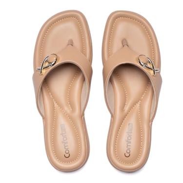 Imagem de Ramarim, Chinelo Ramarim Feminino Napa Bless com Enfeite Dourado (Caqui, BR, Adulto, Numérico, 37)