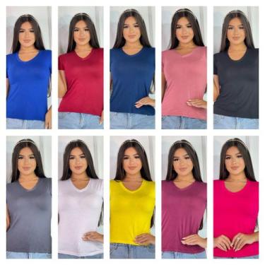 Imagem de Kit 3 Blusas Femininas Gola V Manga Curta - GK Toda Bela, Preto, Cinza