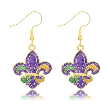 Imagem de Brincos femininos de carnaval com glitter, máscara esmaltada, chapéu de palhaço, brincos roxos pendurados delicados e fofos brincos de carnaval, joias de carnaval para mulheres, Medium, Metal, Sem