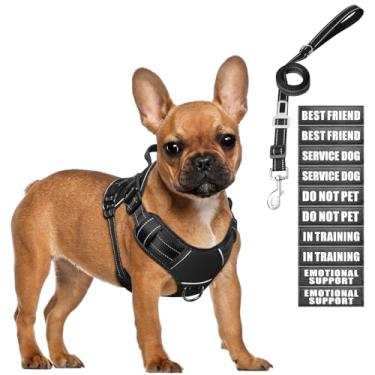 Imagem de MOOGROU Conjunto de coleira e coleira tática para cães, tamanho pequeno, colete resistente para cães de serviço e 10 adesivos com cinto de segurança para cães, peitoral refletivo ajustável para