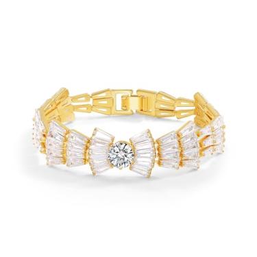 Imagem de Elfgrass Pulseira de tênis feminina banhada a ouro 14K – elegante pulseira de linha de zircônia cúbica, serve para pulso de 15 a 18,3 cm – presente brilhante para o dia a dia, pulseiras de tênis