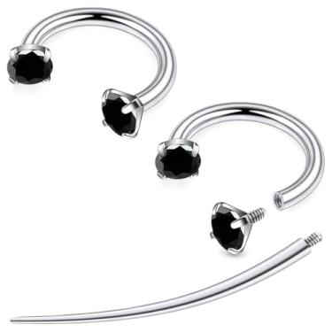 Imagem de Tvalccoy F136 titânio 20/18/16/14 g Ferradura nariz septo lábio orelha piercings 8/10/12 mm cartilagem hélice daith brincos joias para mulheres homens, 14g*3/8in(10mm), Metal, Zircônia cúbica