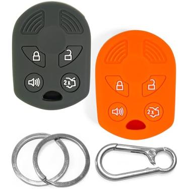 Imagem de Pacote com 2 capas de silicone Click&Fit compatíveis com Ford Mustang Explorer Escape Edge Expedition Taurus Transit 2002-2017 – Protetores de chave de controle remoto de carro 4-B Camo&Laranja