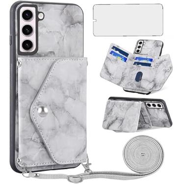 Imagem de Asuwish Capa de telefone para Samsung Galaxy S23 Plus S23+ 5G capa carteira com protetor de tela de vidro temperado e alça transversal cordão mármore crédito celular S23plus 23S + S 23 23+ SM-S916U