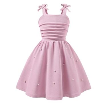 Imagem de GORGLITTER Girl's Bow Sleeveless A Line Mini Dress Pearl Ruched Ruffle Swing Cute Holiday Party Dresses Pink 5Y