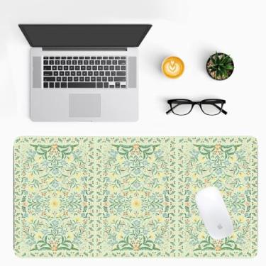 Imagem de Tapete de mesa vintage com estampa botânica, almofada de mesa de couro PU clássico para mulheres - tapete de escritório antiderrapante grande para jogos elegantes e espaço de trabalho doméstico (80 x