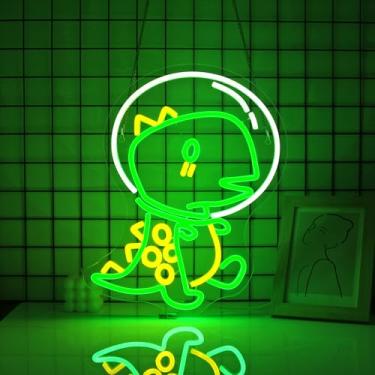 Imagem de JGHTURIE Placa De Neon De Dinossauro Astronauta, Placas De Neon De Led Para Decoração De Parede, Placa De Luz Verde, Decoração De Quarto De Meninas Elegantes, Presentes Alimentados Por Usb