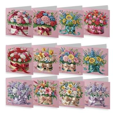 Imagem de JBTM24 Pacote com 6 Kit de cartões comemorativos com pintura de diamante DIY 5D, arte de diamante, cartão comemorativo, aniversário, férias, kit de artesanato, presente criativo com envelope (buquete)