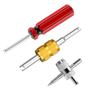 Imagem de Osilly 3 peças de ferramentas de haste de válvula de pneu de carro, extrator de remoção de núcleo de válvula A/C de veículo de cabeça dupla, ferramenta de reparo de linha de ar condicionado de 4 vias