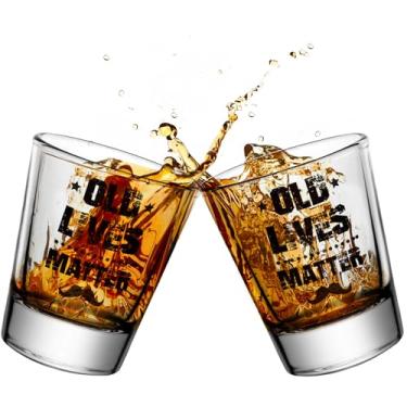 Imagem de Kritkin 2 peças de copos de shot Old Lives 47 g copos de uísque à moda antiga copo engraçado copo de café transparente presente de aniversário ou aposentadoria para homens pai, avô, velho