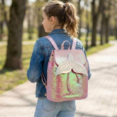 Imagem de Bolsa Mochila Feminina Infantil Juvenil Escolar Menina Brilhante Cauda