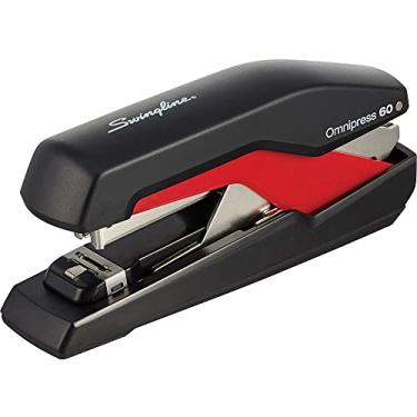 Imagem de Swingline Grampeador, grampeador Omnipress 60, "Pressione em qualquer lugar para facilitar o uso", capacidade para 60 folhas, preto/vermelho (5000591A)