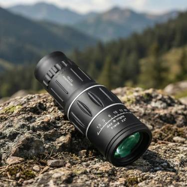 Imagem de Telescópio monocular 16 x 52, telescópio portátil de alta ampliação com visão clara HD para observação de pássaros ao ar livre, viagens, preto