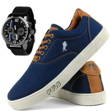 Imagem de Kit Tênis Sapatênis Polo White Hiate Masculino Azul + Relógio Top, Azu