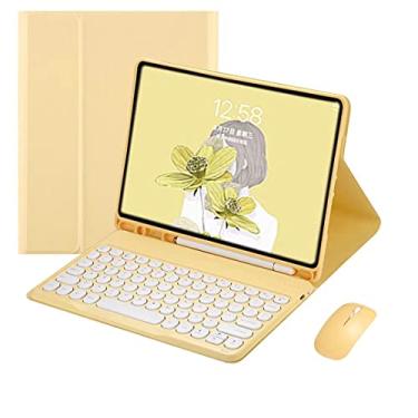Imagem de Capa de teclado para iPad Mini 6 (iPad Mini 6ª Geração 8,3 polegadas), Teclado para iPad Mini 2021 com Mouse Bonito Chave Redonda Destacável Case com Porta Lápis para Mulheres Femininas, Amarelo