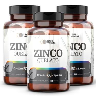 Imagem de Zinco Quelato 500mg - Suplemento Mineral de Alta Absorção - 60 Cápsulas - Auxilia no Sistema Imune, Saúde da Pele e Proteção Antioxidante - Rendimento para 60 Dias - Vegano - 3 potes