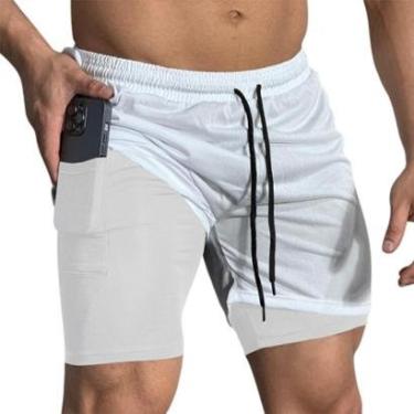 Imagem de Short Treino Dry Térmico 2 em 1 com Bolso para Aparelhos Cel e Porta-Toalha Calção Fitness Academia-Masculino
